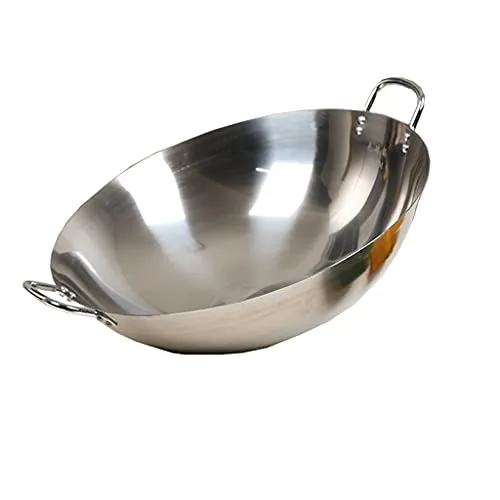 Thickened Double Ear 36cm Stainless Steel Wok - Non-Stick, Rust-Free, Fast Heat Conduction