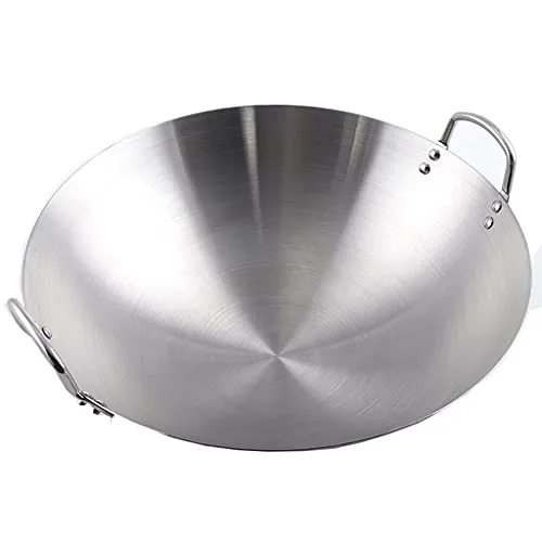 Thickened Non-Magnetic Double-Ear Stainless Steel Wok 34cm - 70cm, Uncoated, Smokeless Pot