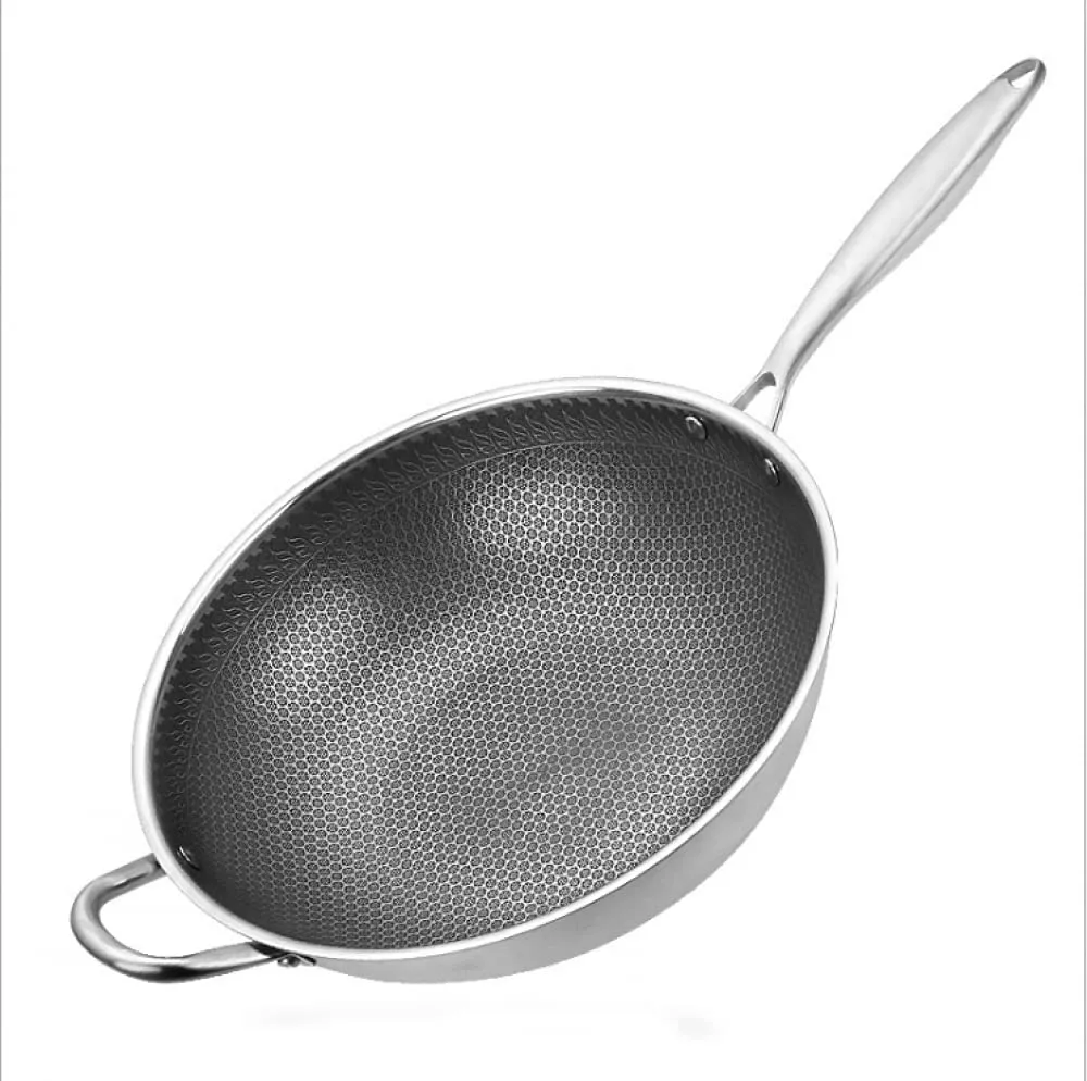 Three-Layer Honeycomb Non-Stick Wok 34cm - Versatile for Gas & Induction Cookers