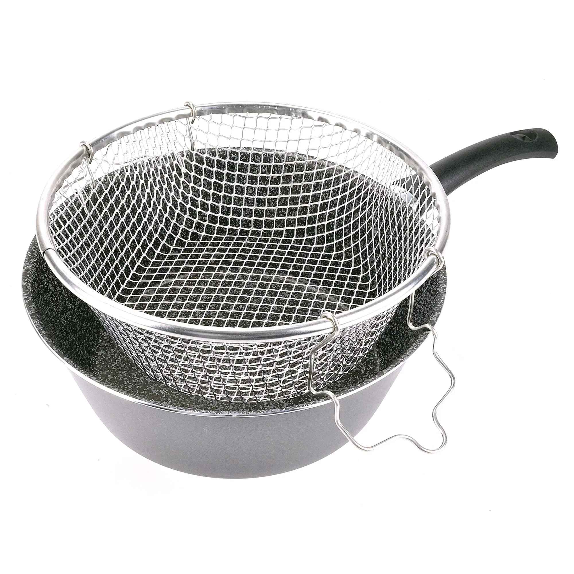 Tradition Italy Fryer with Basket, 24 cm Black Aluminium, Non-Stick, Dishwasher Safe