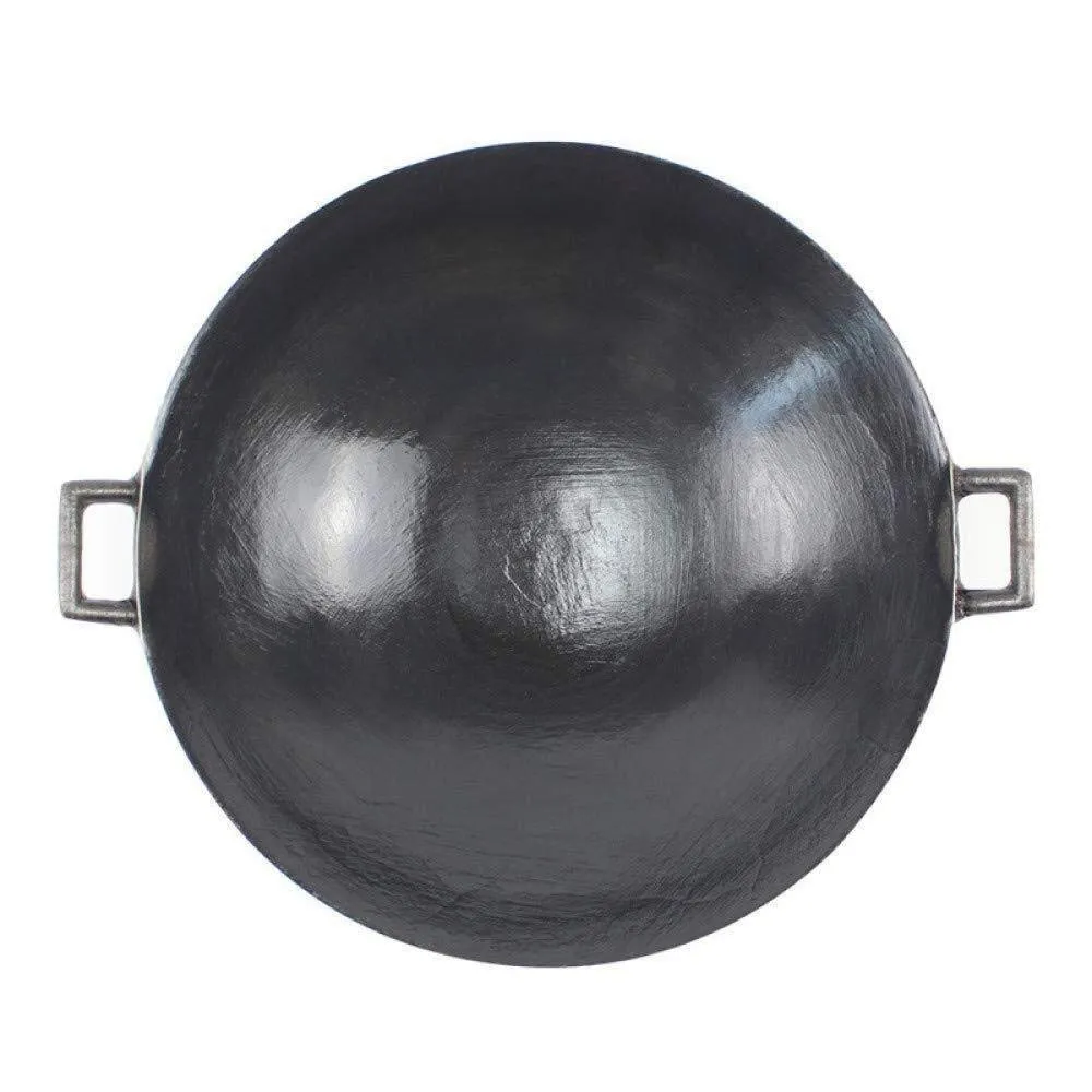 Traditional Chinese Binaural Wok 38cm Uncoated Cast Iron Pot for Healthy Cooking