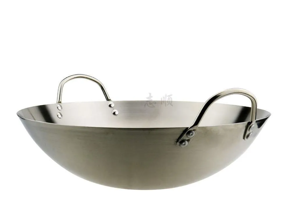 Traditional Iron Wok 50cm, Handmade Non-Stick Pan, Binaural Design for Healthy Cooking