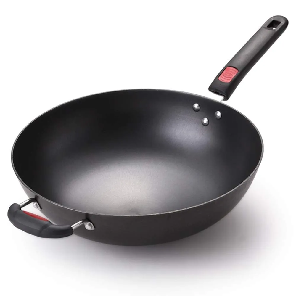 Uncoated Cast Iron Stir-Fry Wok 59.5x34x11cm, Lightweight Non-Stick Design for High-Temperature Cooking