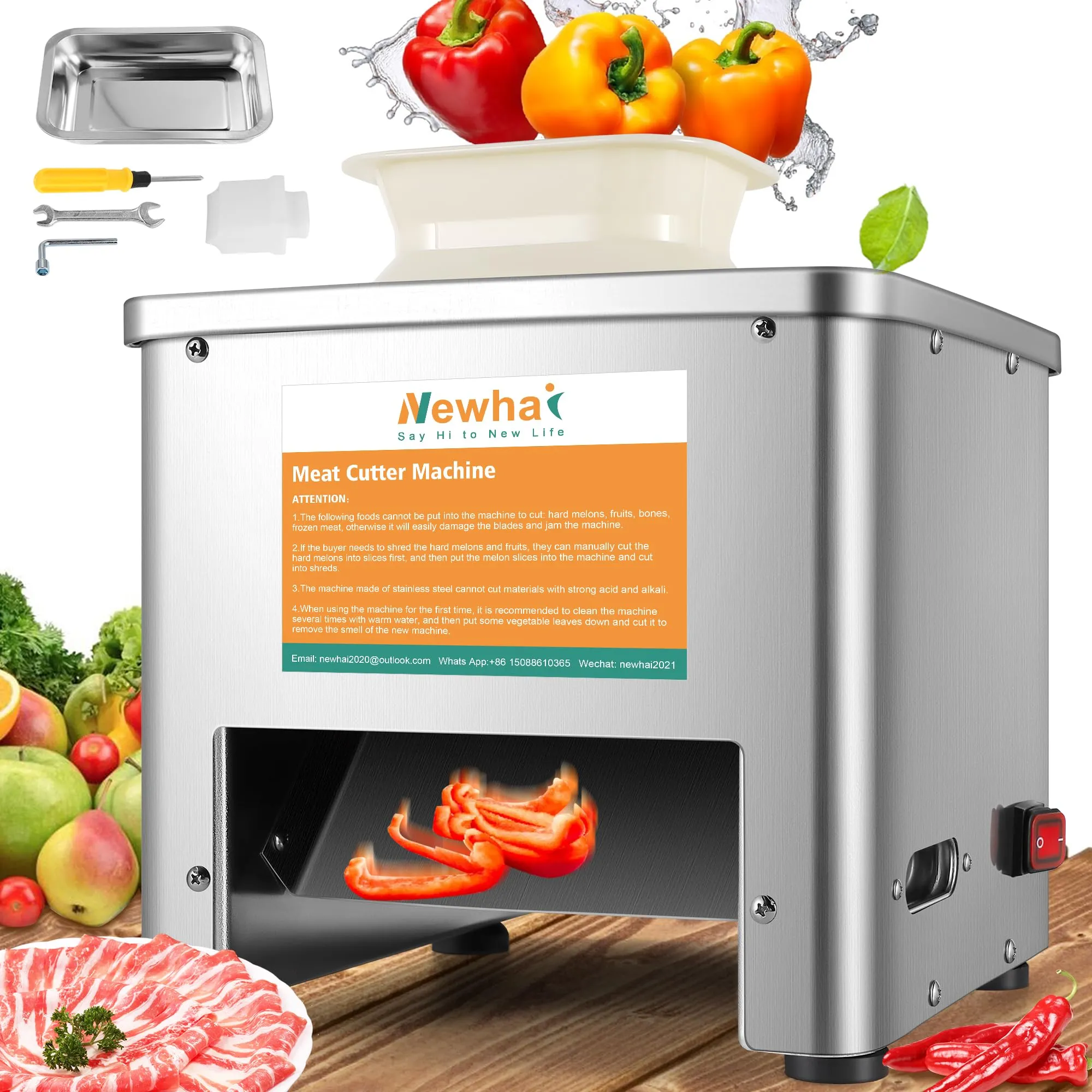 Upgraded Newhai Electric Meat Cutter Machine, 5mm Stainless Steel Slicer, 350lb/h Capacity