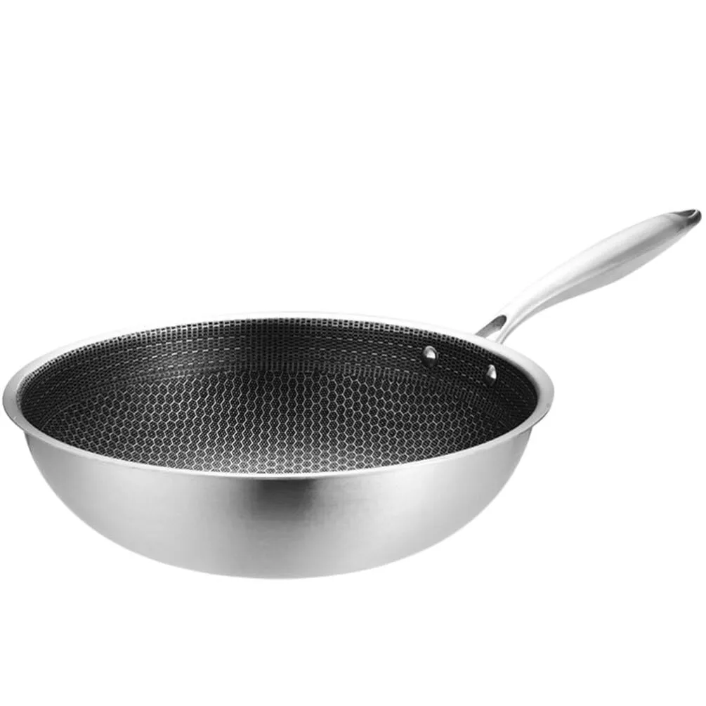 Veemoon Stainless Steel Stir Fry Wok with Handle, Induction Compatible, Easy Clean, 54x32x8.5cm