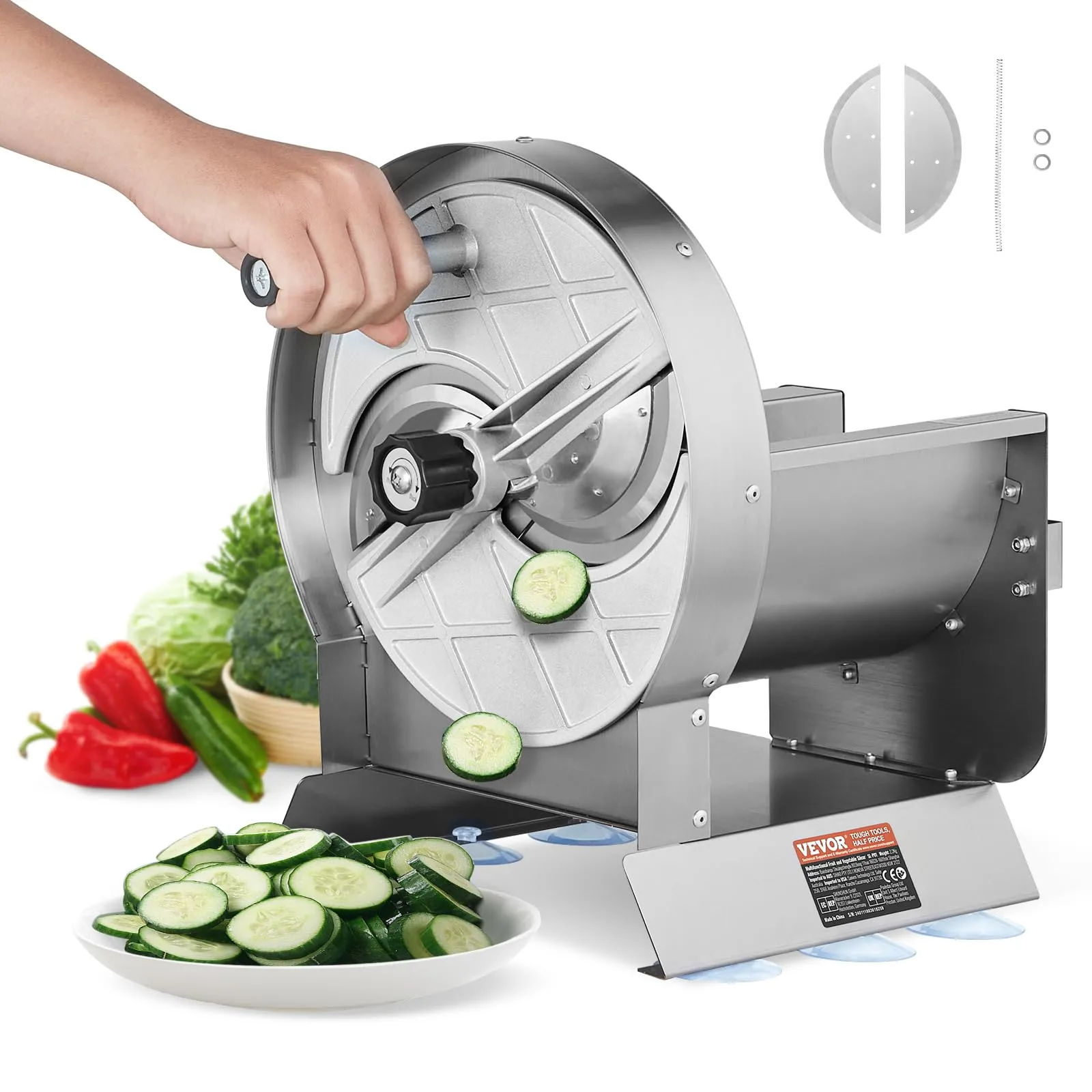 VEVOR Commercial Vegetable Fruit Slicer, Adjustable 0-0.5'/0-12mm Thickness, Stainless Steel Cutter