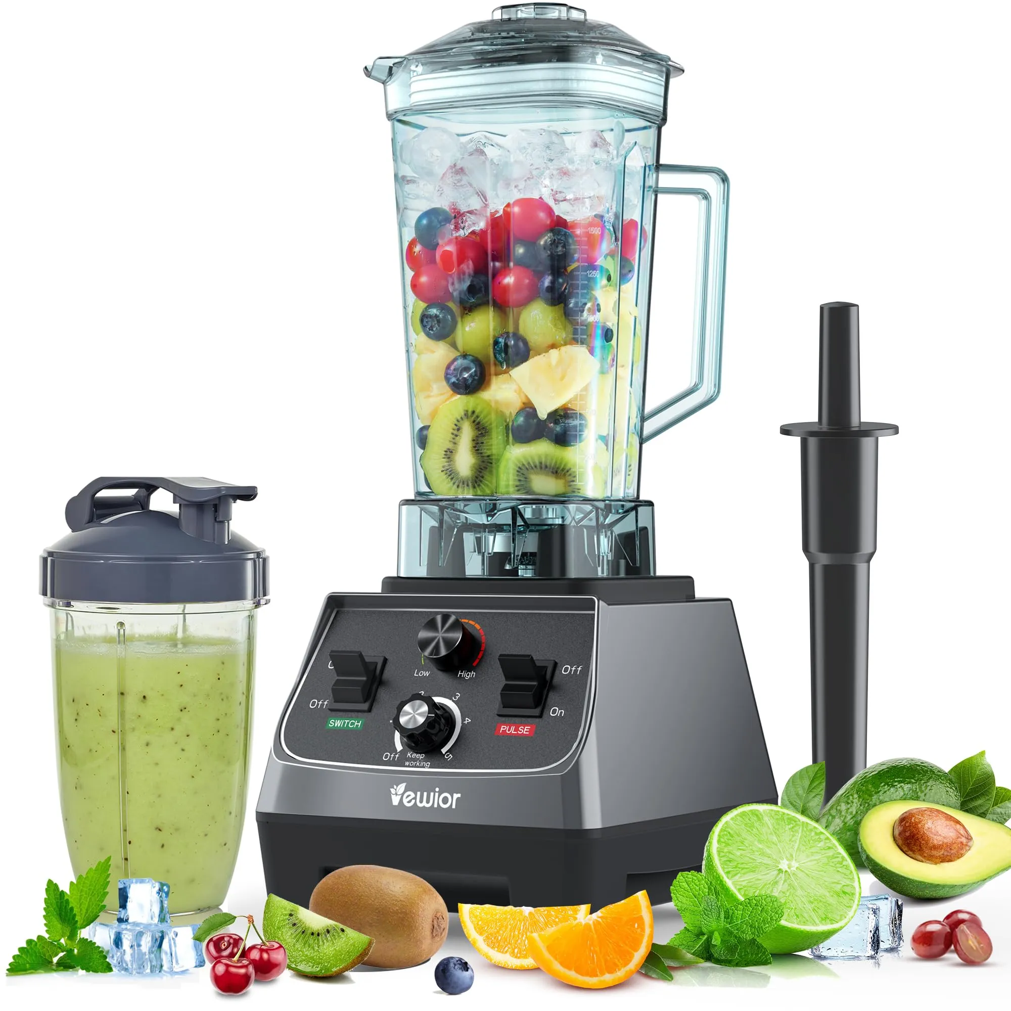 VEWIOR 2200W Professional Smoothie Blender with 68oz Tritan Container & 27oz To-Go Cup