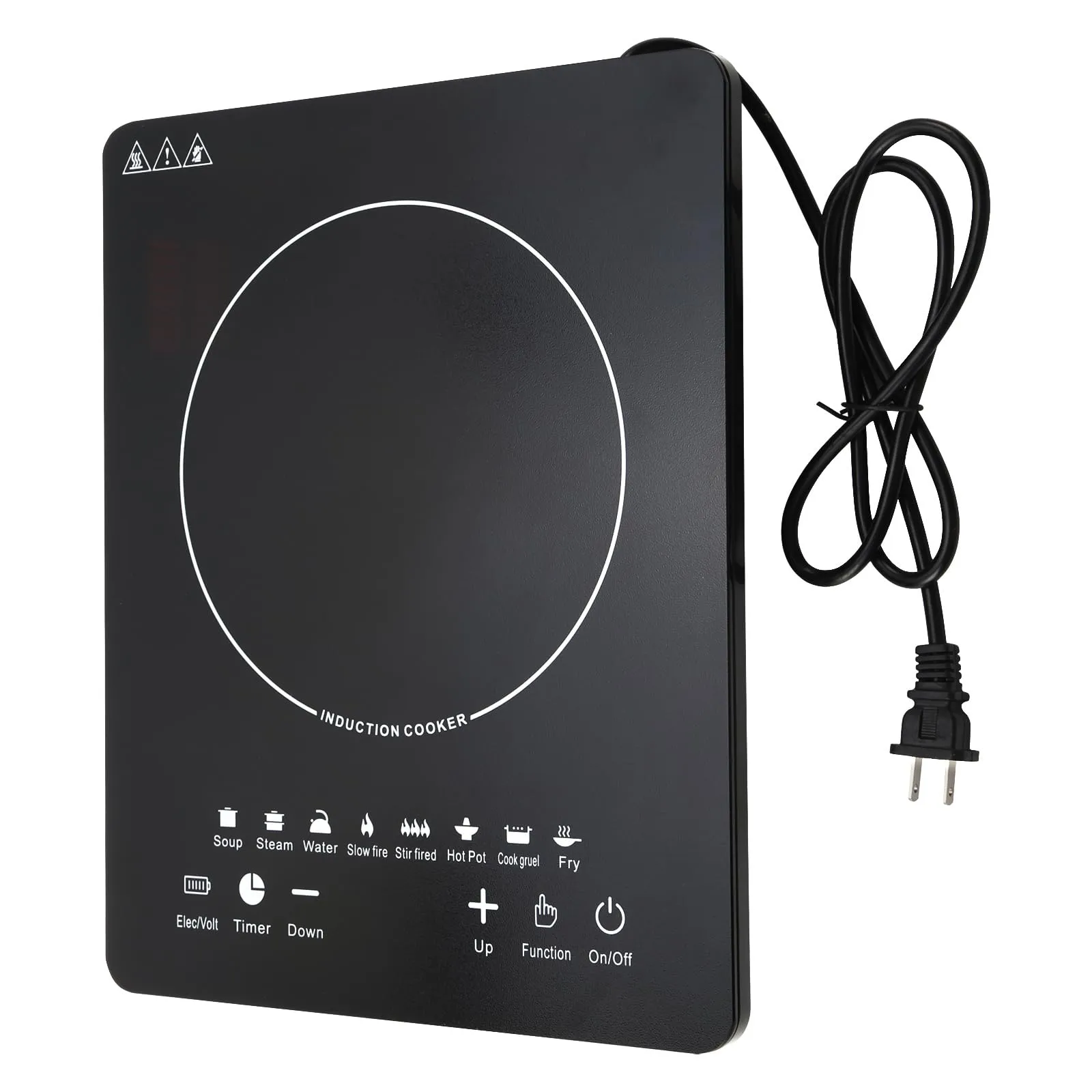 Wallfire 120W-2200W Induction Cooktop, Portable Burner with Timer, Scratch Resistant Black Panel