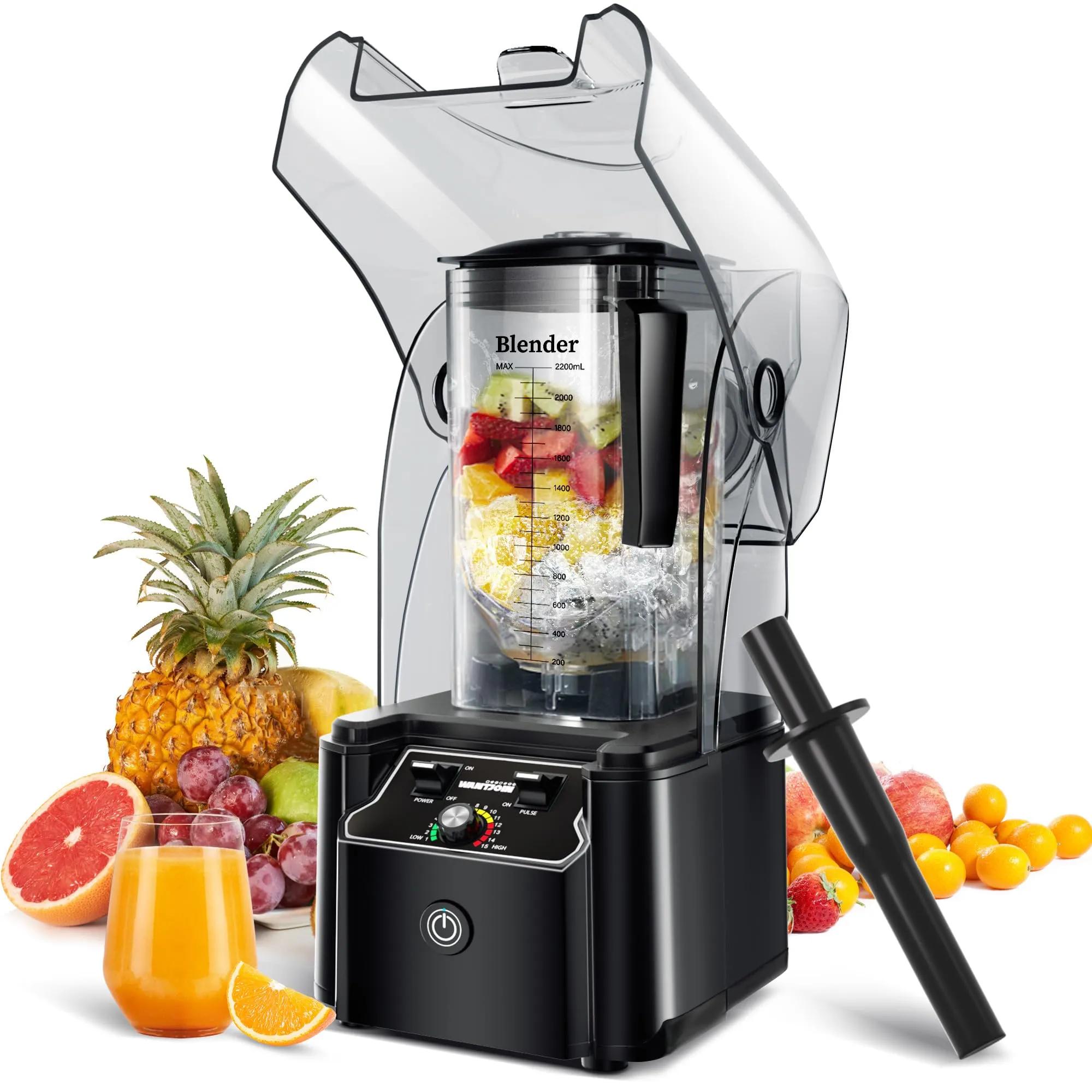 WantJoin 2200W Professional Commercial Blender with Quiet Sound Enclosure, 80oz Black