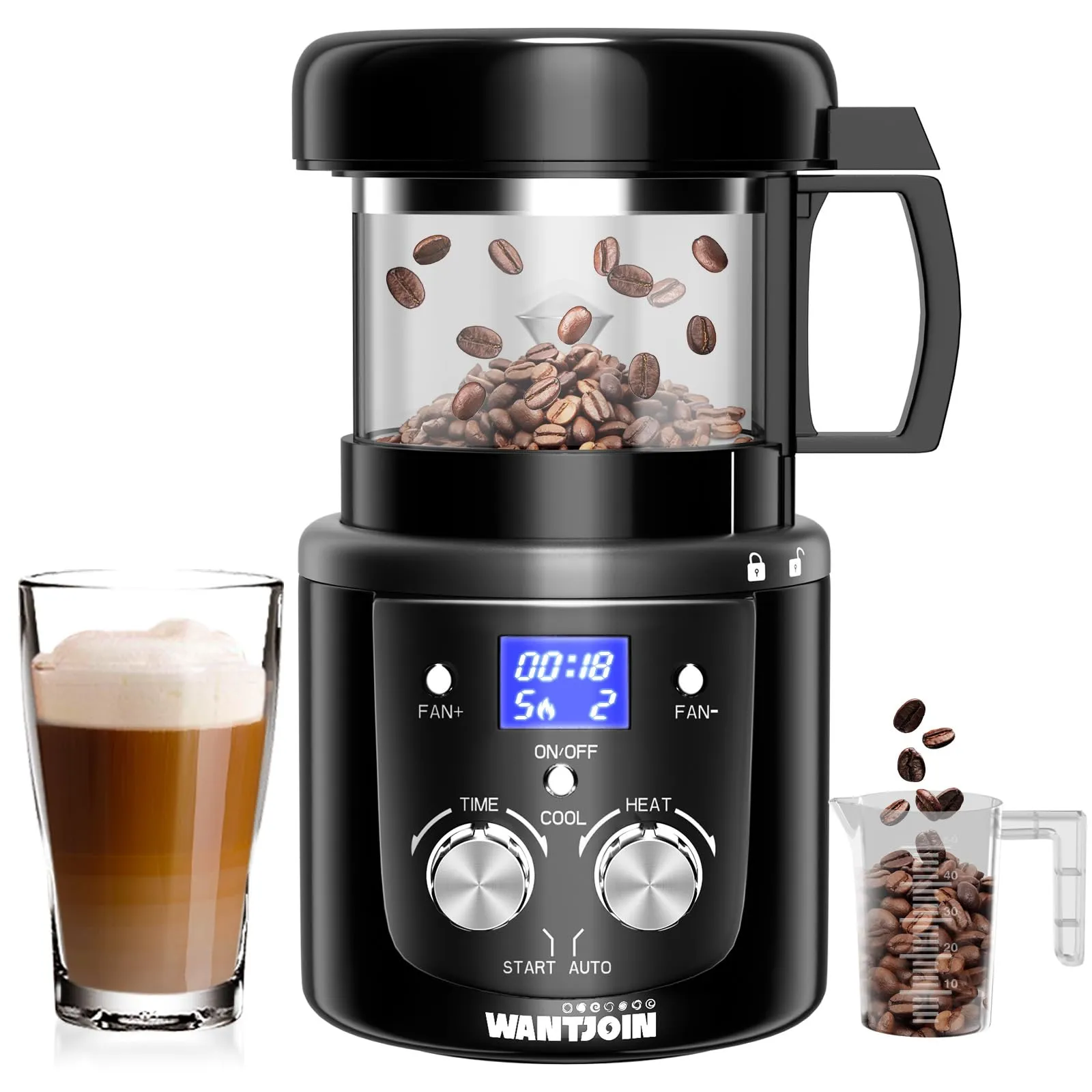 WantJoin Coffee Bean Roaster Machine, 1400W, Auto&Diy Mode, Timer, 100g Capacity, Perfect Gift