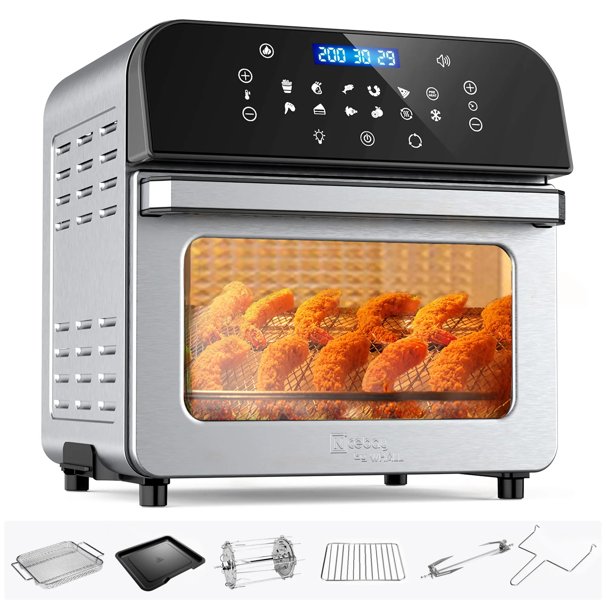 WHALL 5.5QT Air Fryer Oven with LED Touchscreen & 12-in-1 Functions, Stainless Steel, Dishwasher-Safe