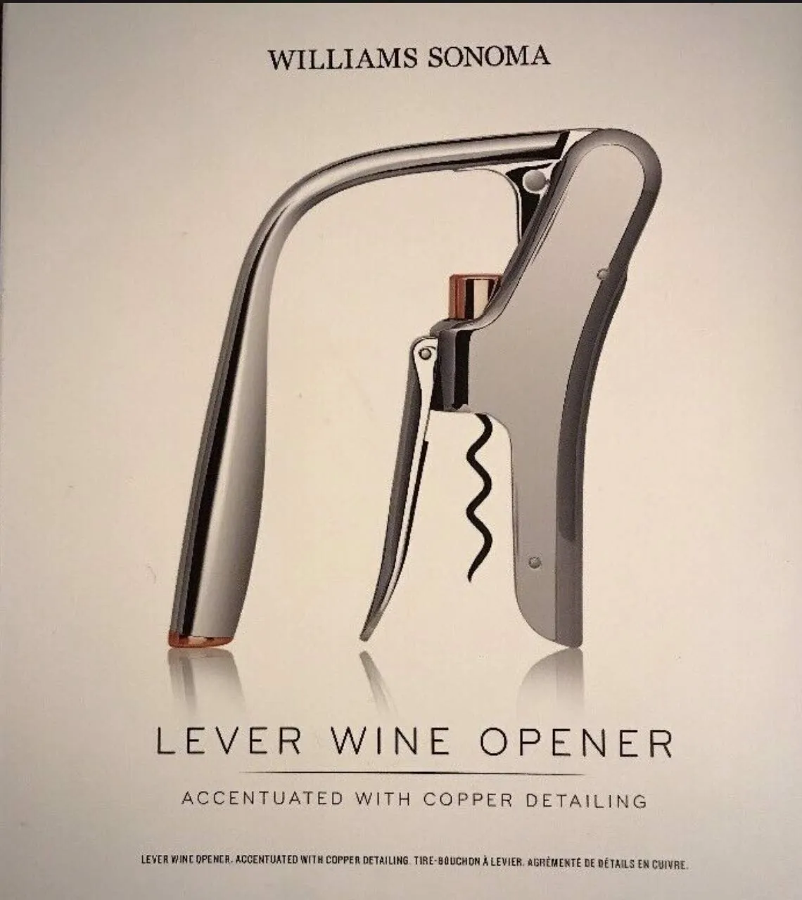 Williams Sonoma Copper-Accented Lever Wine Opener with Nonstick Screw & Foil Cutter