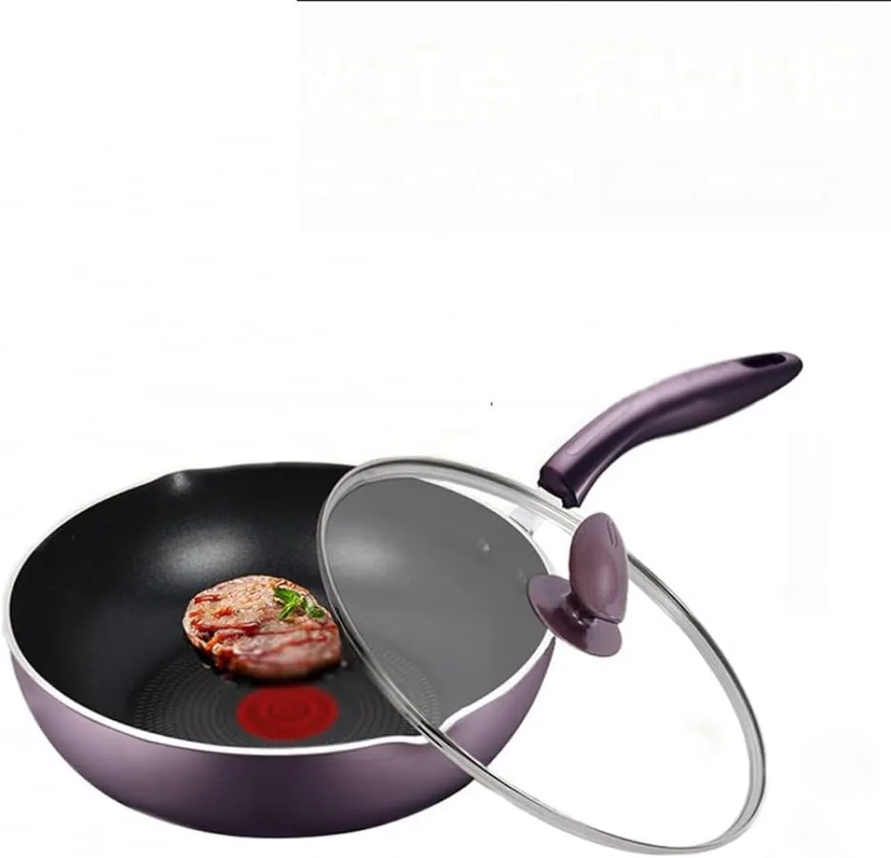 Wok Induction Cooker Non-Stick Pan 26*8cm with Tempered Glass Lid and Anti-Scald Handle