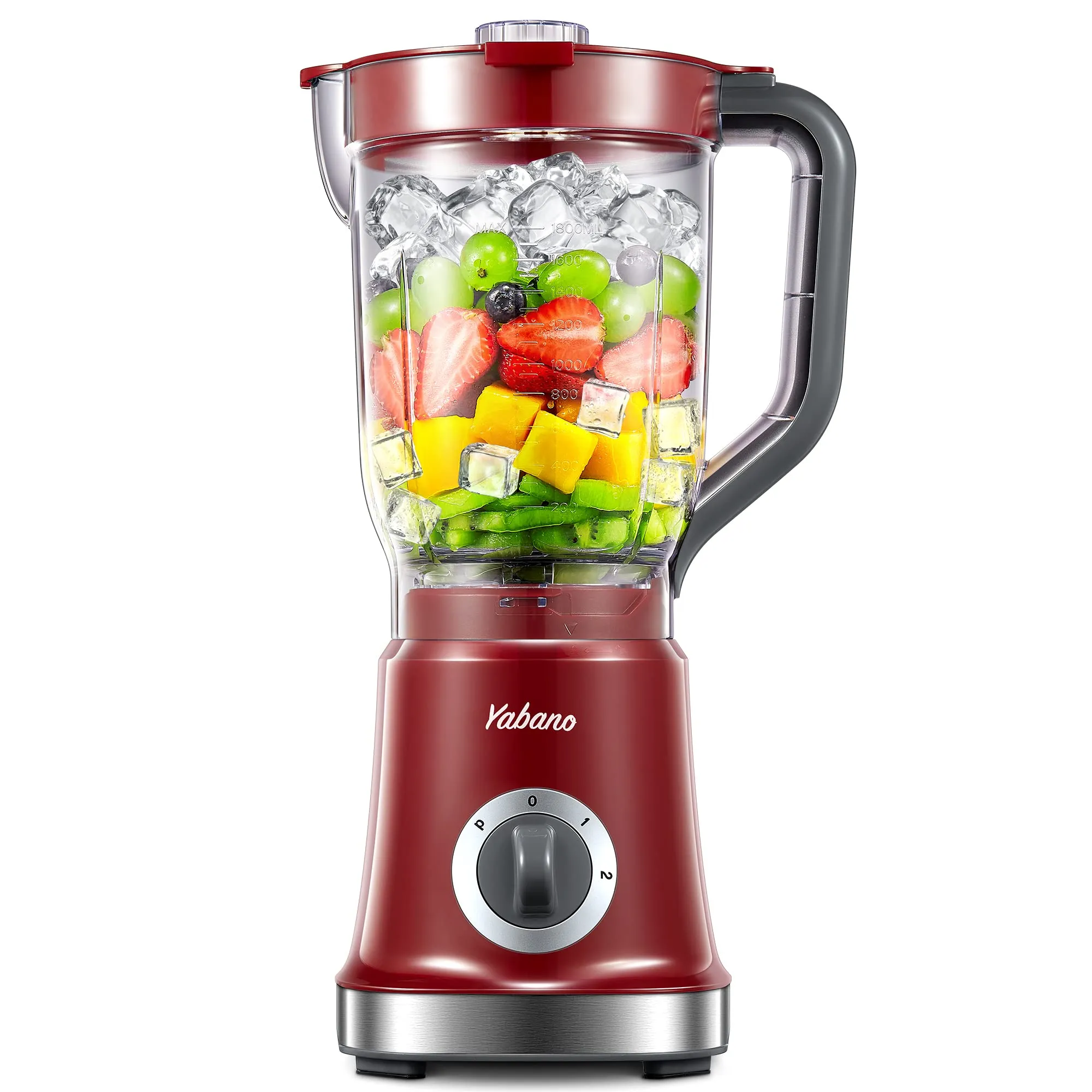 Yabano 60 oz Red High-Speed Blender, Crushes Ice & Fruits, Easy Clean, Stylish Design