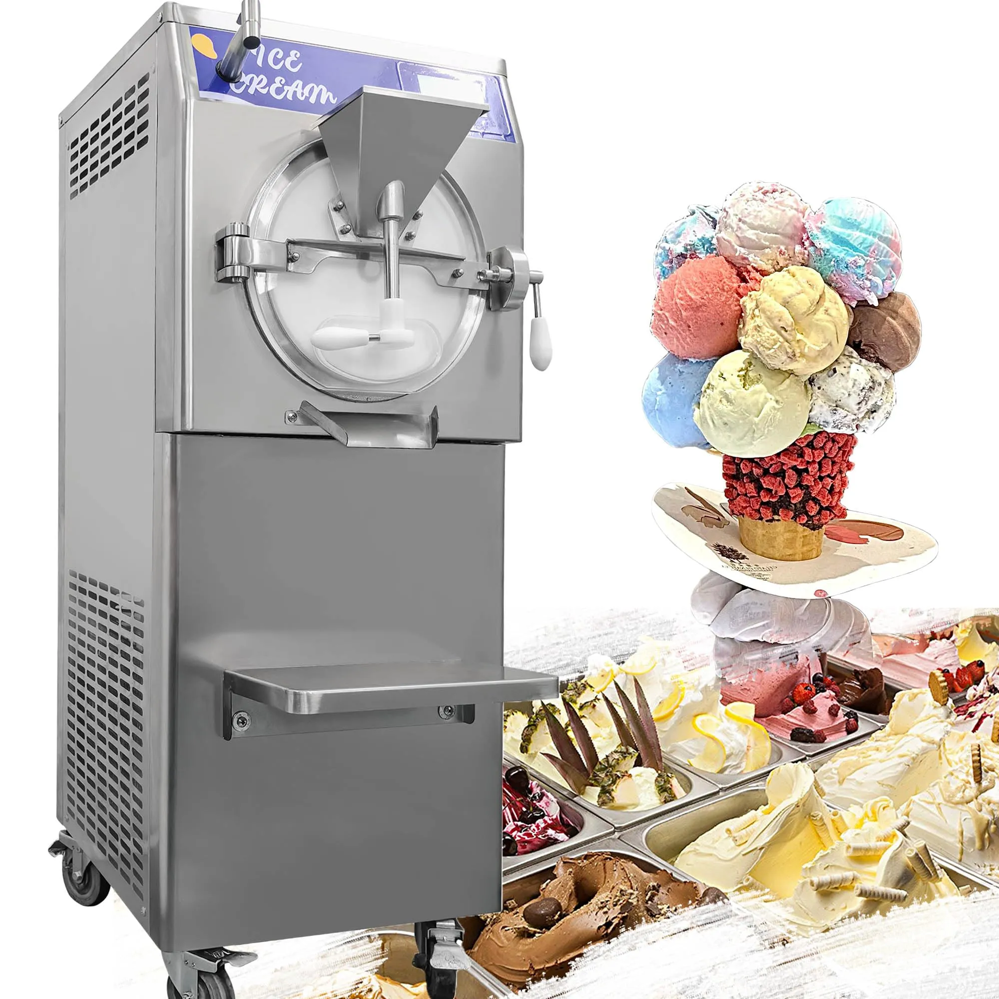 Yovtekc 60L/H Commercial Gelato Ice Cream Machine, Italian Ice Maker, 15min/batch, 3000W, 110V