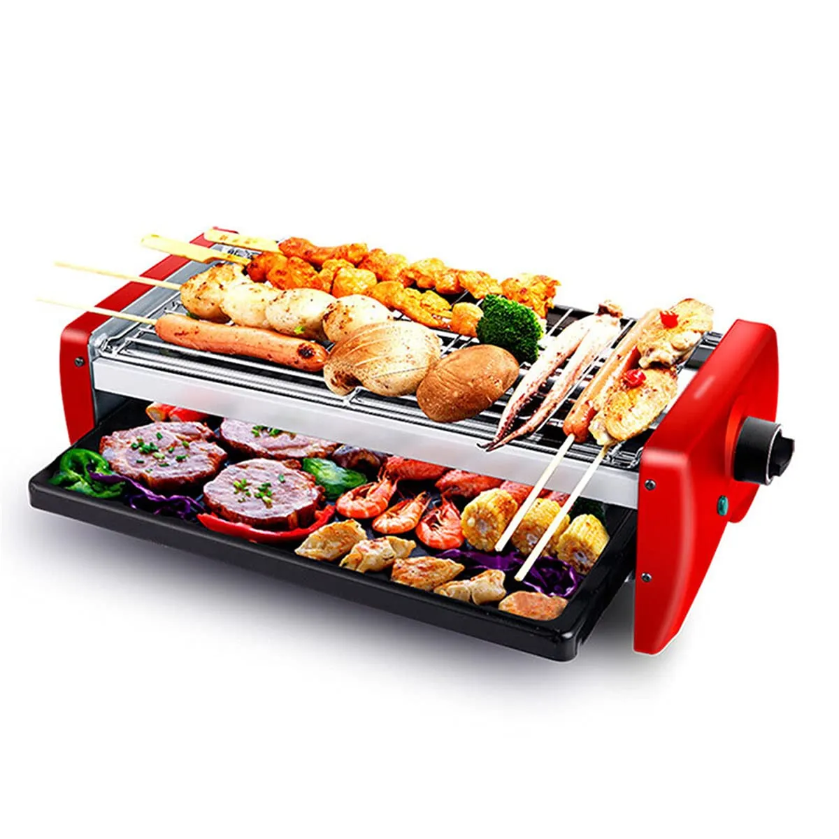 ZJDYDY Electric BBQ Grill, Smokeless Teppanyaki Indoor Barbecue, Adjustable Temperature, Multi-Function