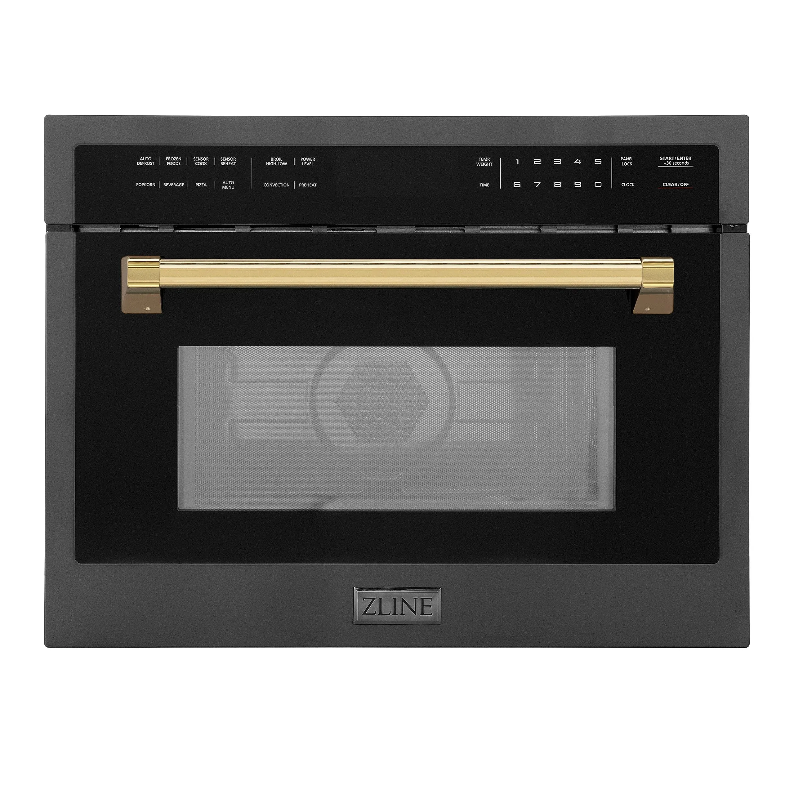 ZLINE Autograph Edition 24' Built-in Convection Microwave Oven Black Stainless Steel Gold Accents