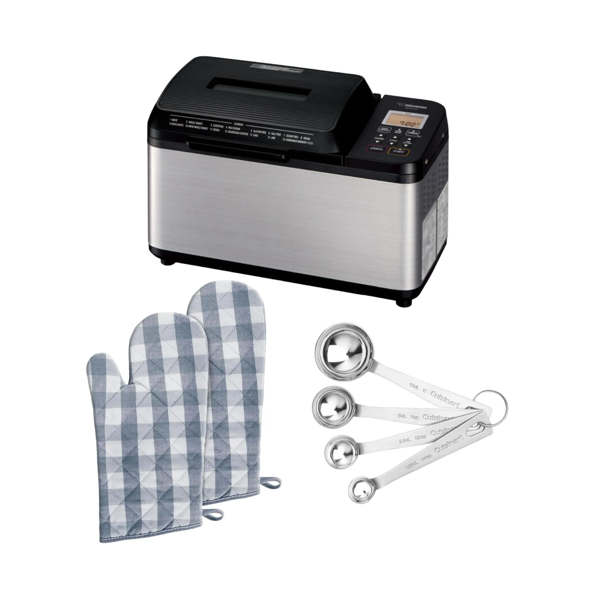 Zojirushi BB-PDC20BA Bread Maker Bundle - Premium Gluten-Free Machine with Oven Mitts & Spoons