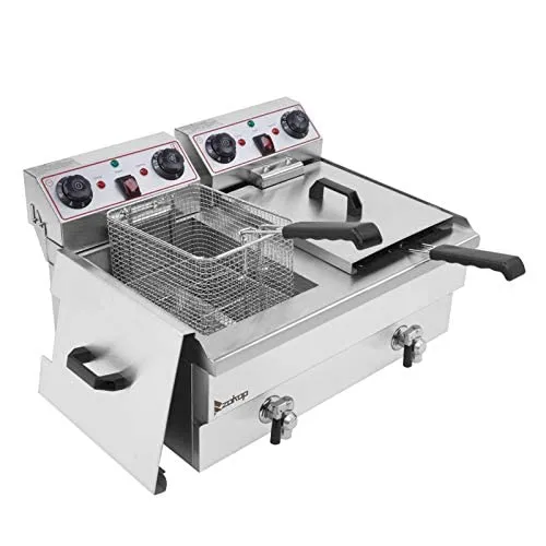 ZOKOP EH102V 16L Stainless Steel Double Tank Deep Fryer 3400W with Timers & Thermostats